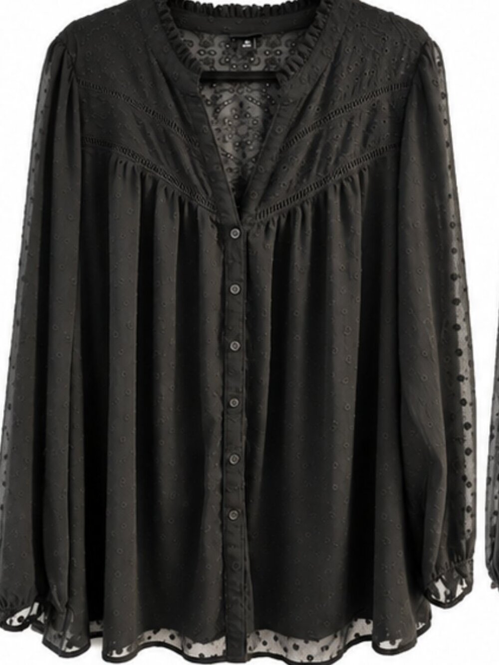Torrid Size 4 Black Embroidered Lace Eyelet Button Front Blouse